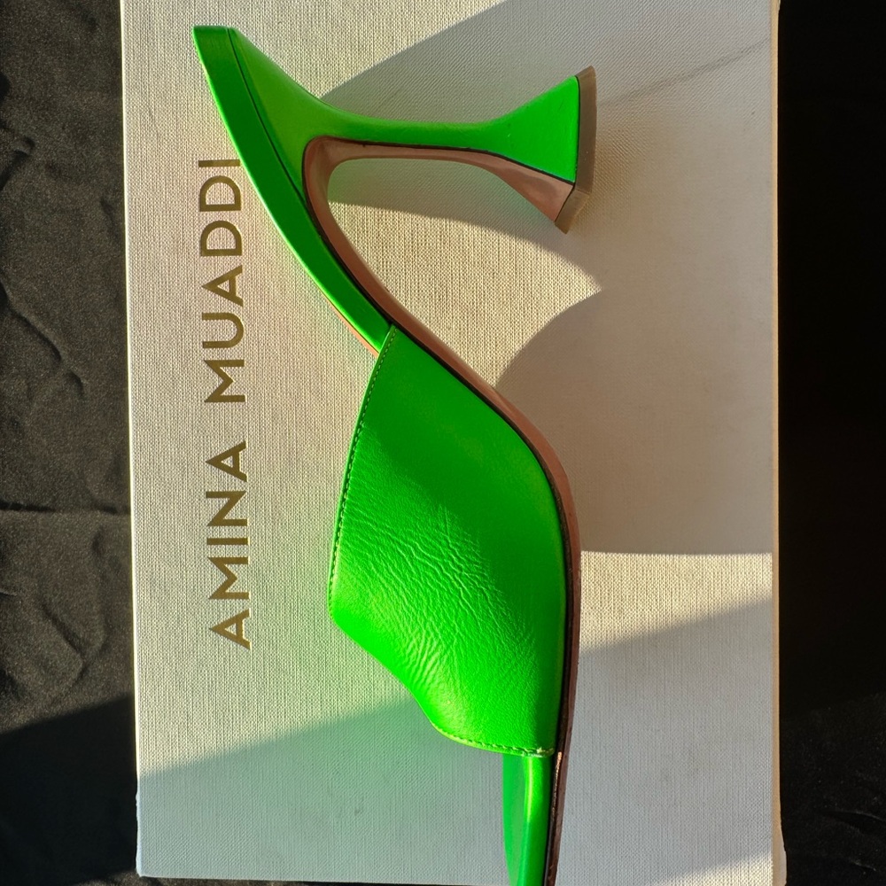 Amina Muaddi Neon Green Heels - Picture 8 of 11